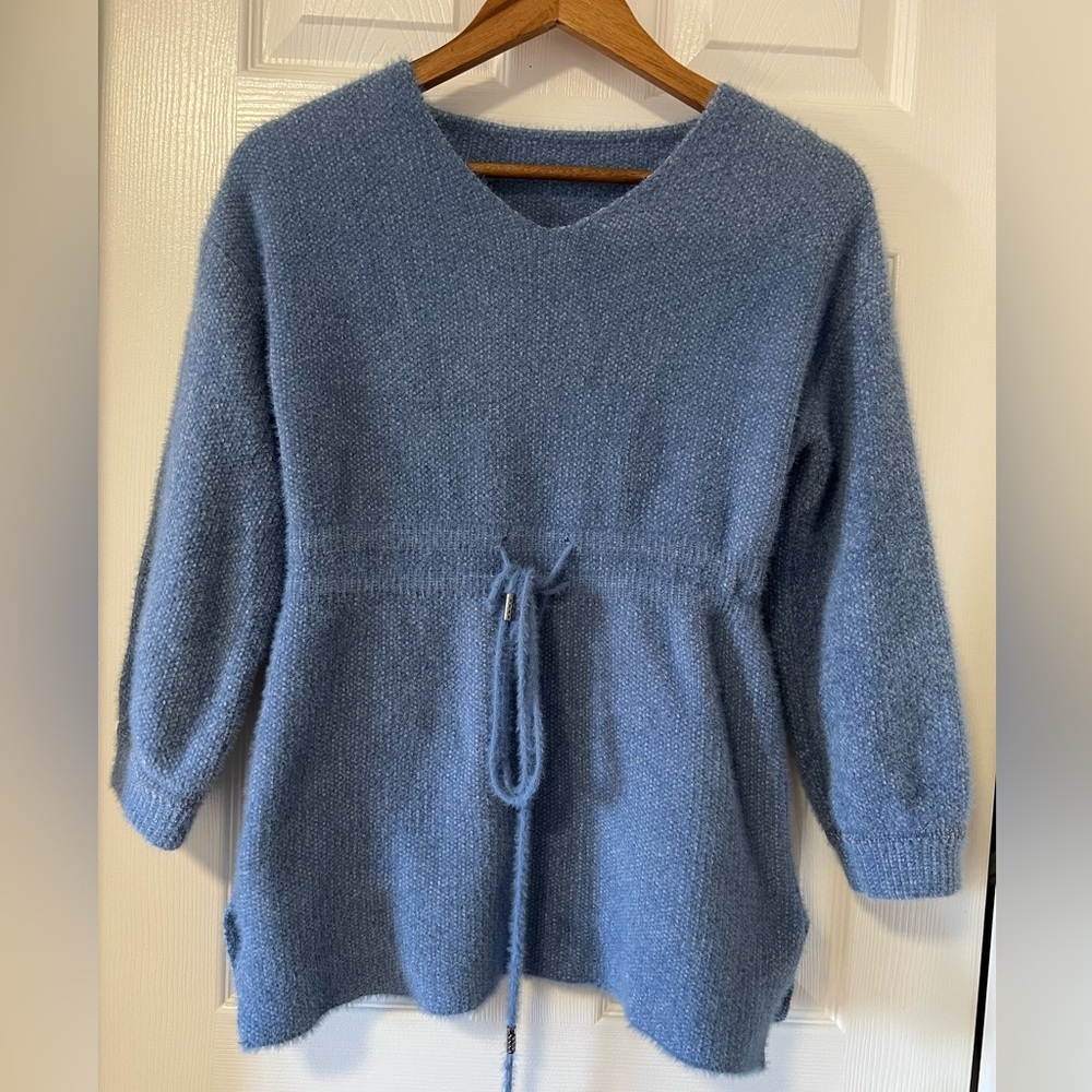 Women's Blue Sweater with Tie Waist